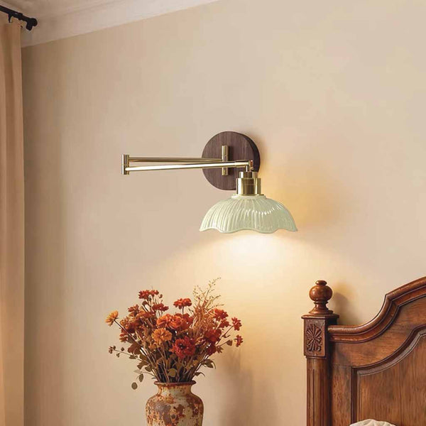 Ceramic Swing Arm Wall Sconce Light Flower Shade LED