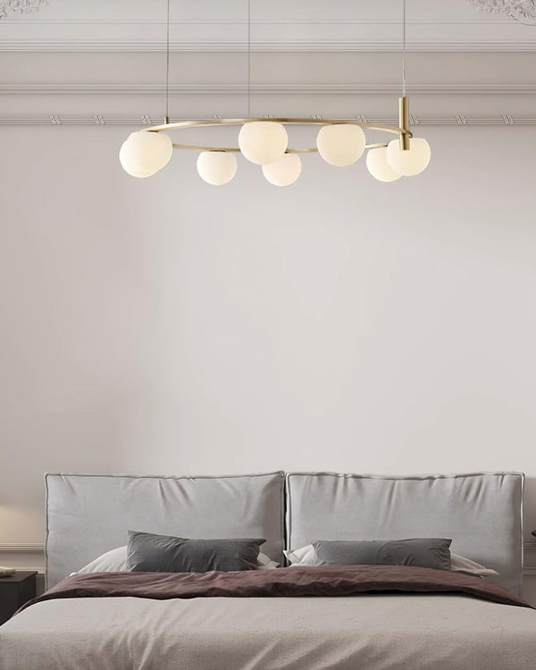 Chandelier Glass Globes Metal Ring Gold Finish Modern