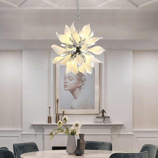 Chandelier Artistic Ceramic Blooming Flower, White