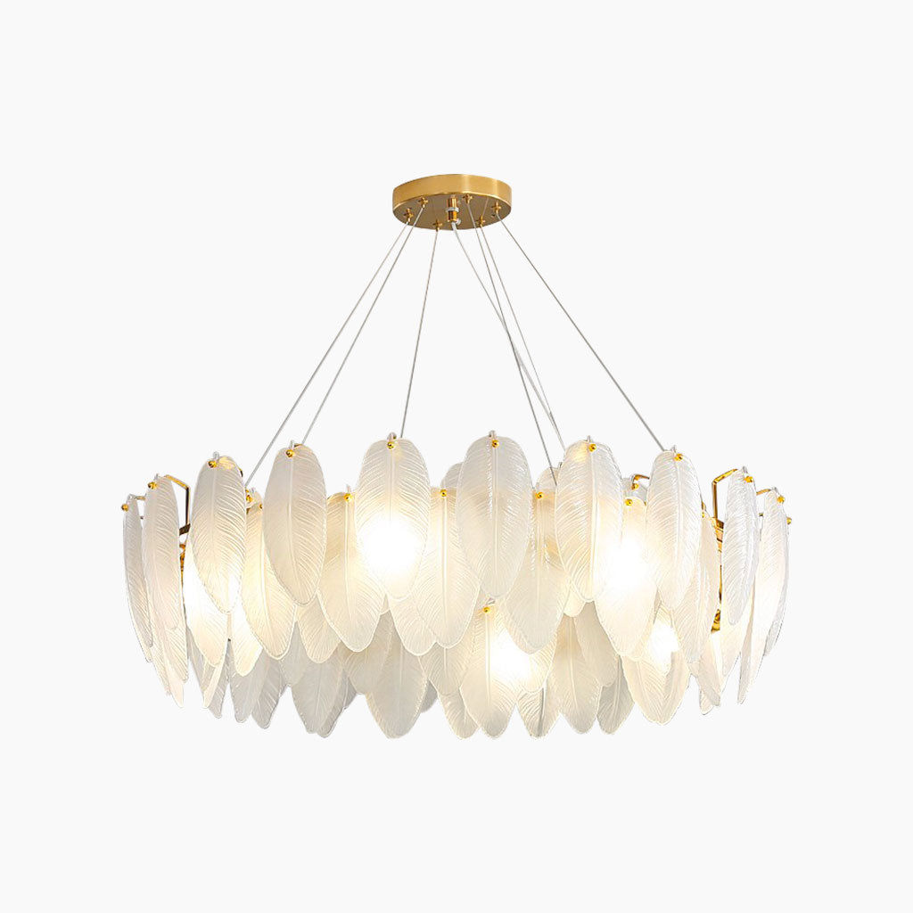 Chandelier Luxury Glass Feather Round / Rectangular, Gold&White