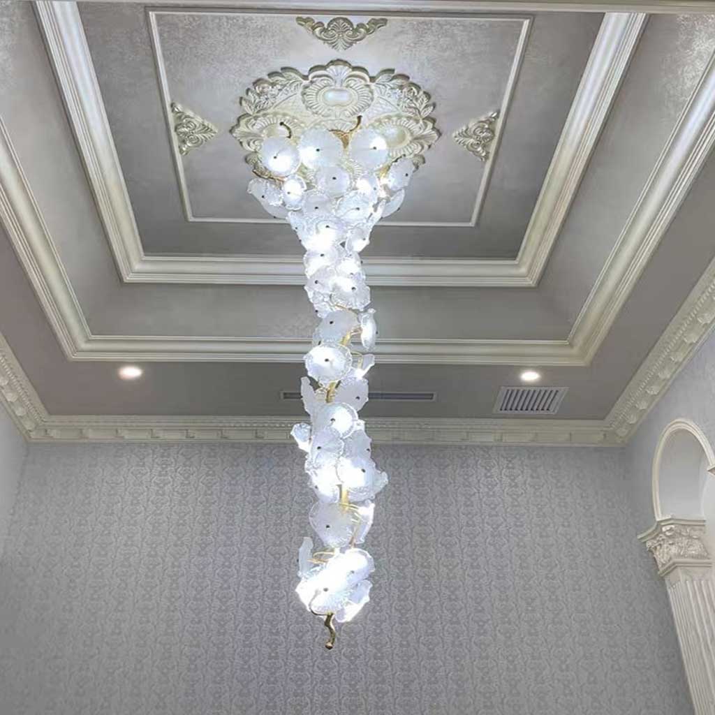Chandelier Post-Modern High Ceiling Artistic Brass Branch Lotus