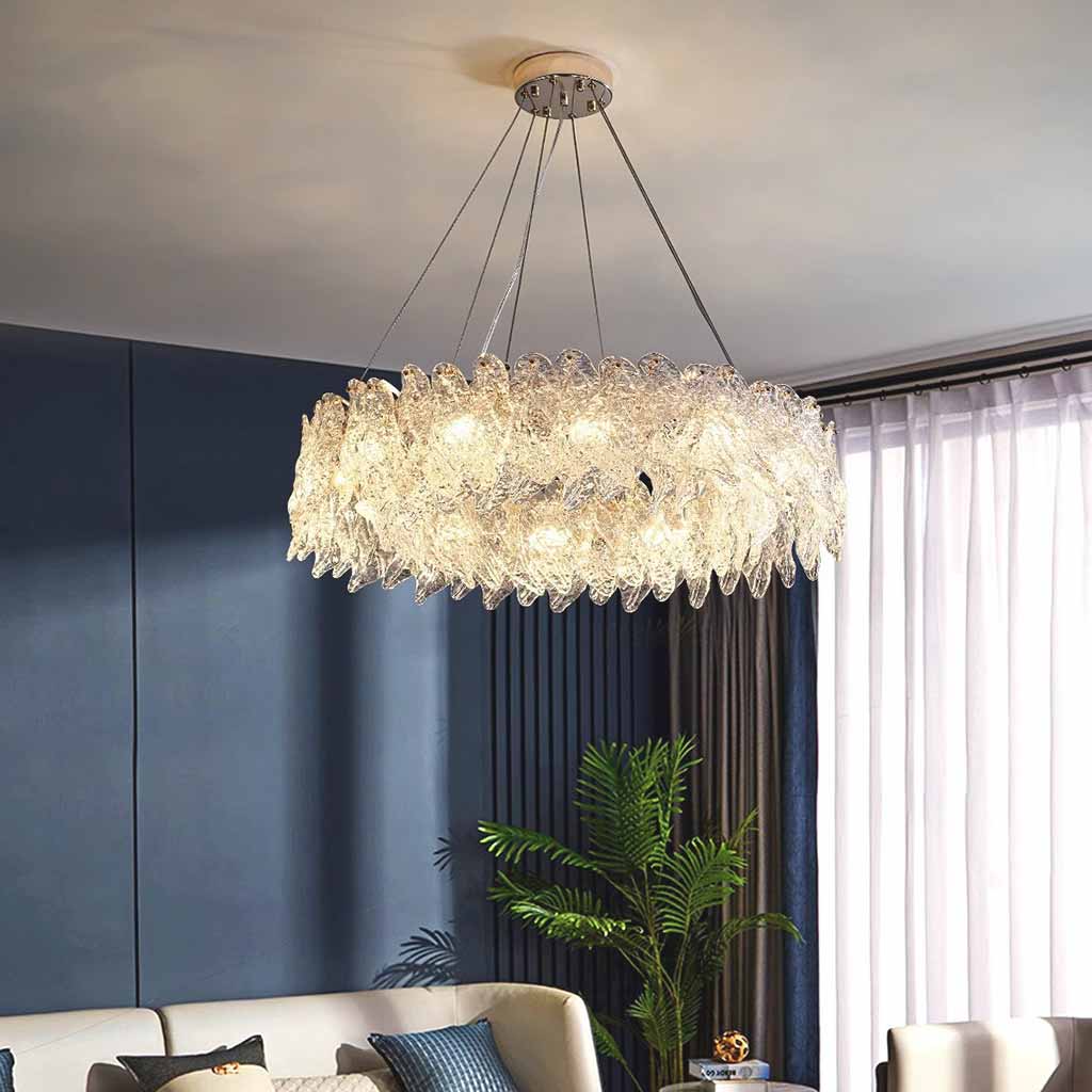 Pendant Light Chandelier Luxury Frosted Glass Leaf