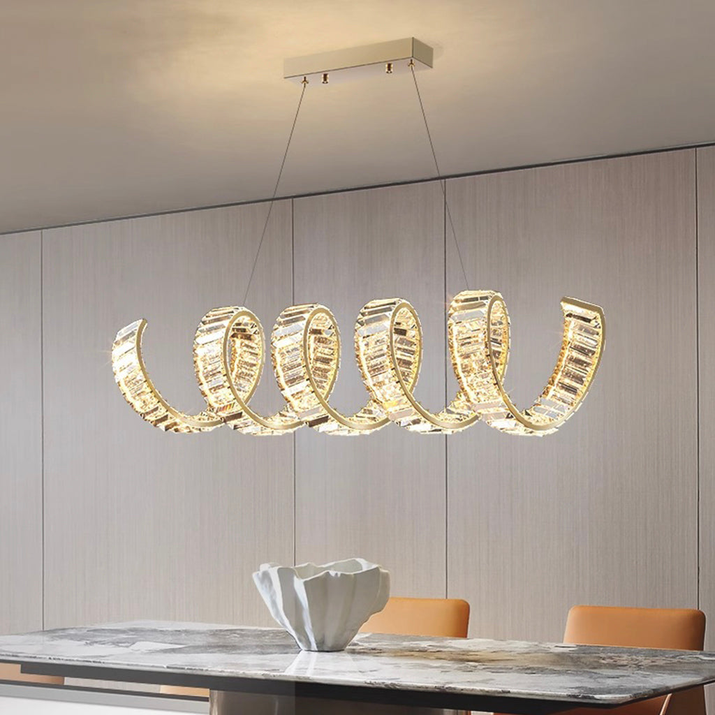 Chandelier Luxury Metal Crystal Wave Spiral LED, Gold