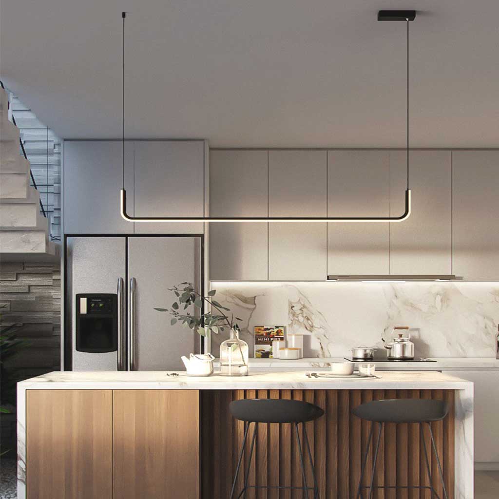 Chandelier Pendant Light Minimalist Metal Linear LED, Gold / Black
