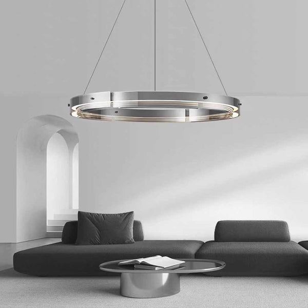 Chandelier Modern Copper Glass Ring LED Dimmable, Black