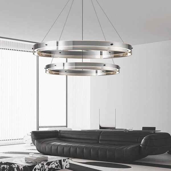 Chandelier Modern Copper Glass Ring LED Dimmable, Black