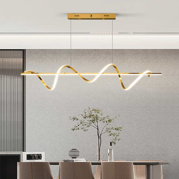 Chandelier Modern Linear Curved Wave LED, Gold