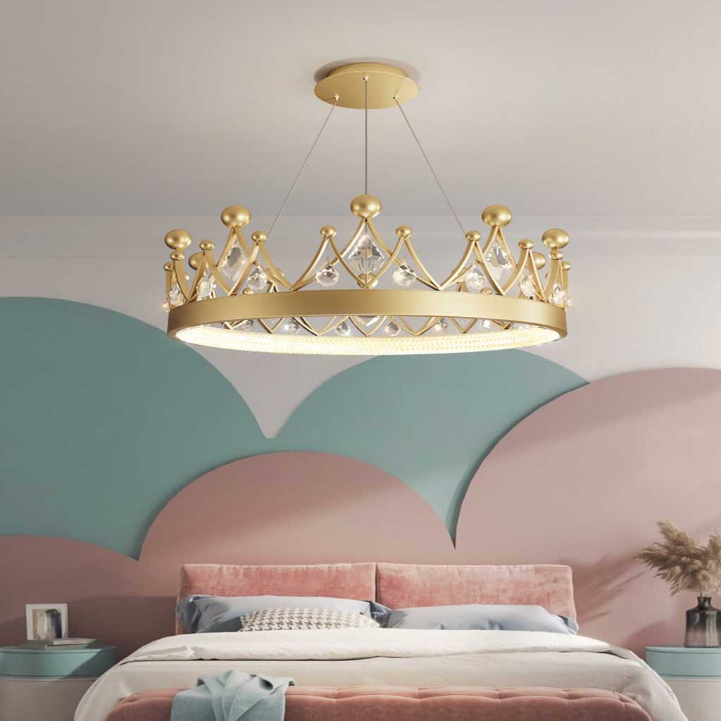 Chandelier Nordic Elegant Round Crystal Crown, Gold