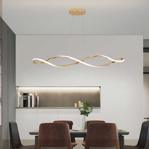 Chandelier Minimalist Unique Twisted Dimmable LED, Chrome / Gold