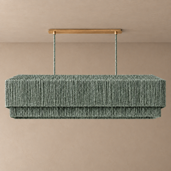 The Salma Linear Chandelier | Green Rattan & Copper | CLSLM-GR