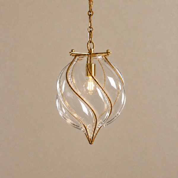 The Belluno Lantern | Clear Glass & Brass Pendant | CLND038-C
