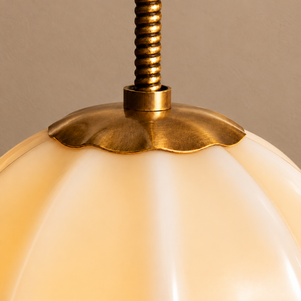 Ribbed Cream Glass Pendant | Brass | CLRIB030BR