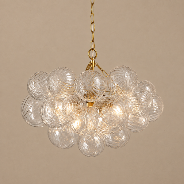 The Quinn Chandelier | Hand-Blown Clear Glass & Brass | CLQUN