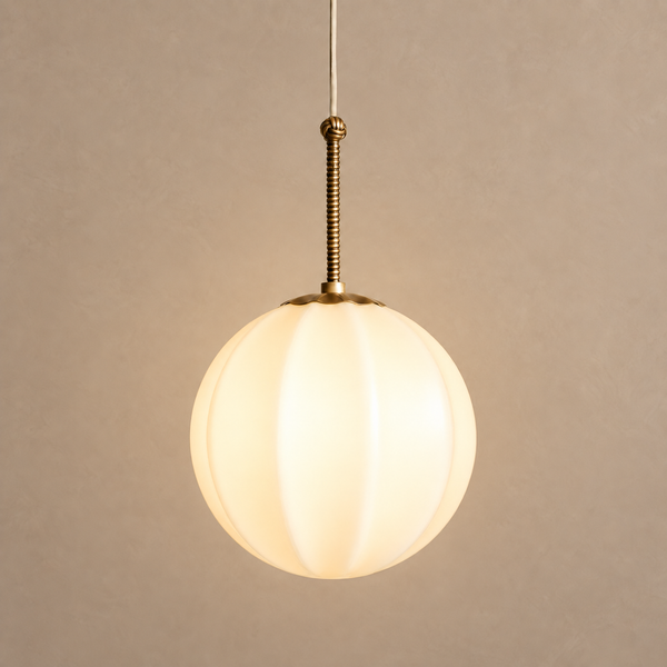 Ribbed Cream Glass Pendant | Brass | CLRIB030BR