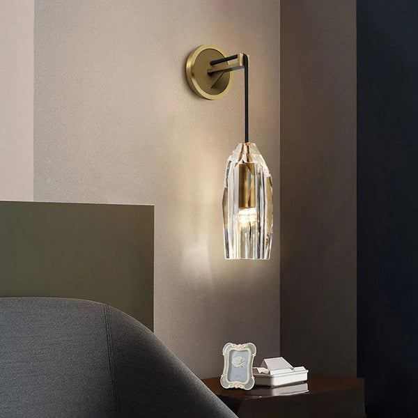 Faceted Crystal Brass Sconce