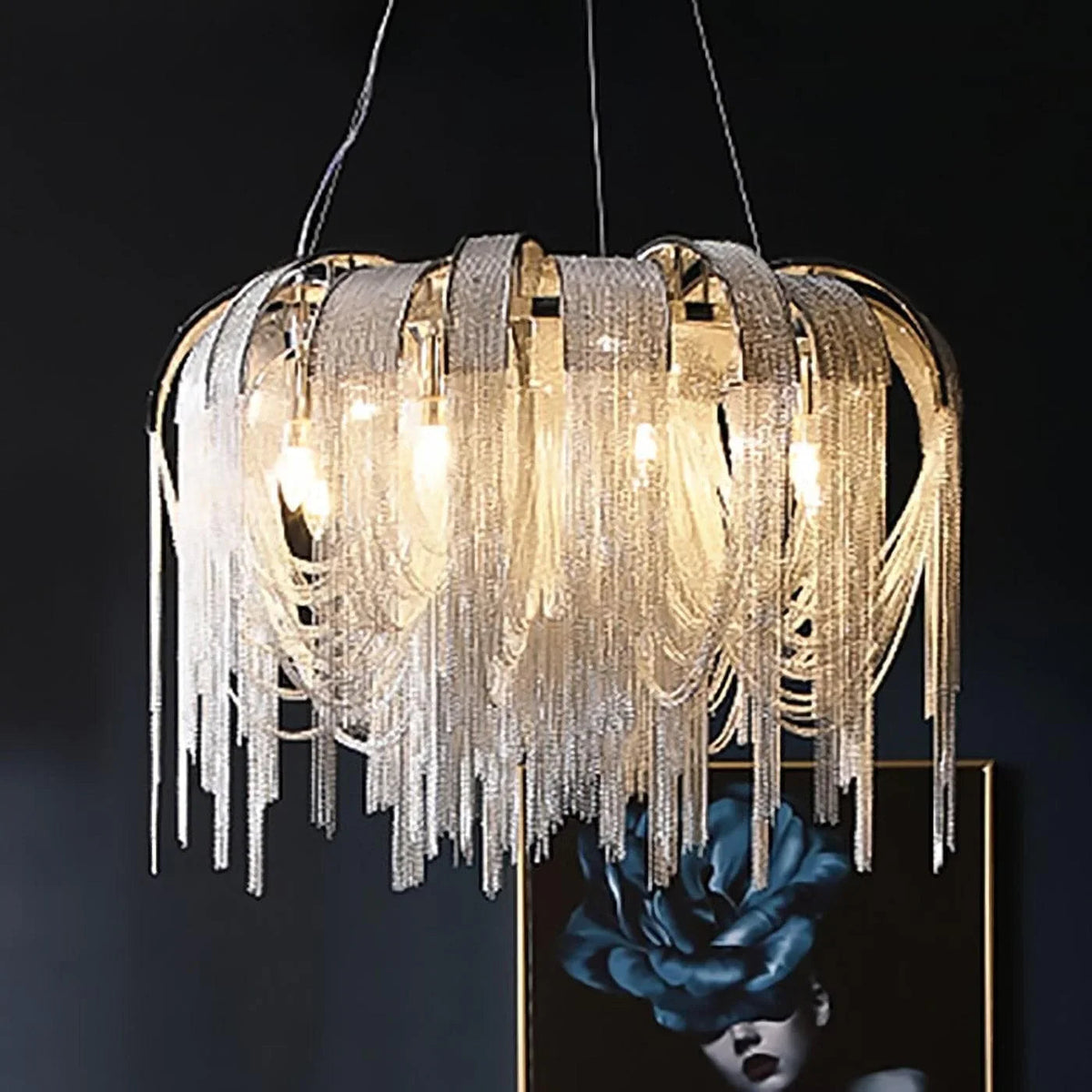 Chrome Aluminum Chain Tassel Chandelier