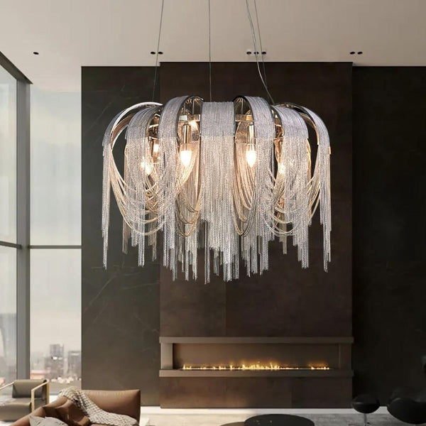 Chrome Aluminum Chain Tassel Chandelier