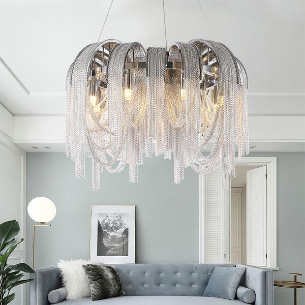 Chrome Aluminum Chain Tassel Chandelier