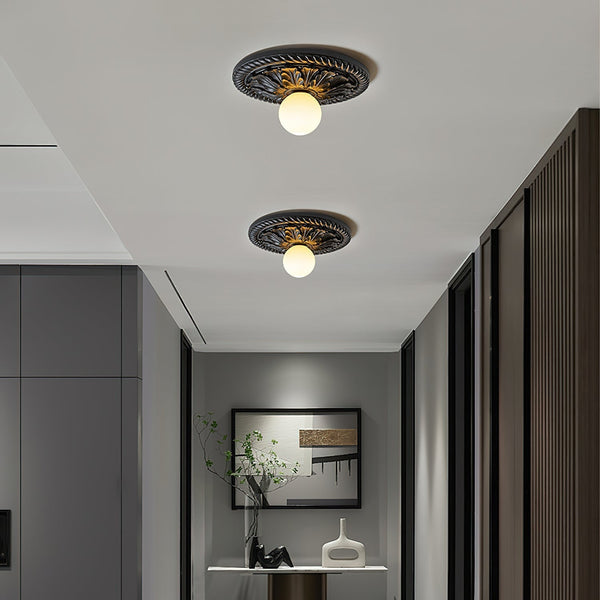 Corvella Vintage Carved Wood Flush Mount Ceiling Light