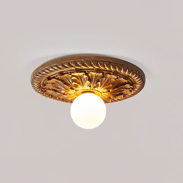 Corvella Vintage Carved Wood Flush Mount Ceiling Light