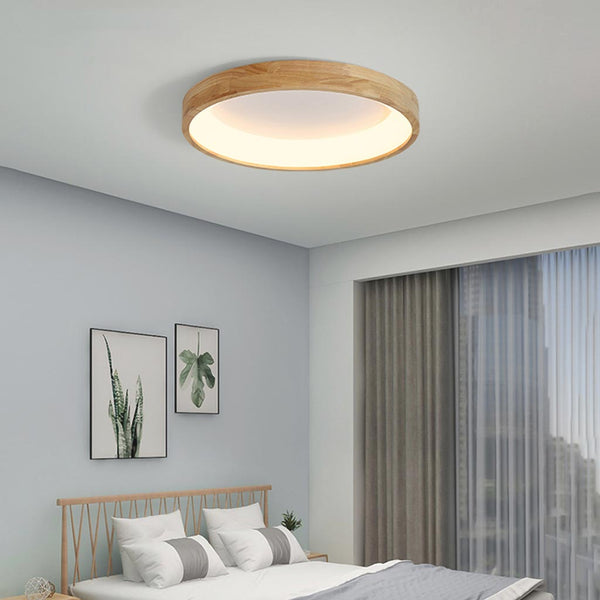 Ceiling Light Nordic Circular Flush Mount, Natural Wood