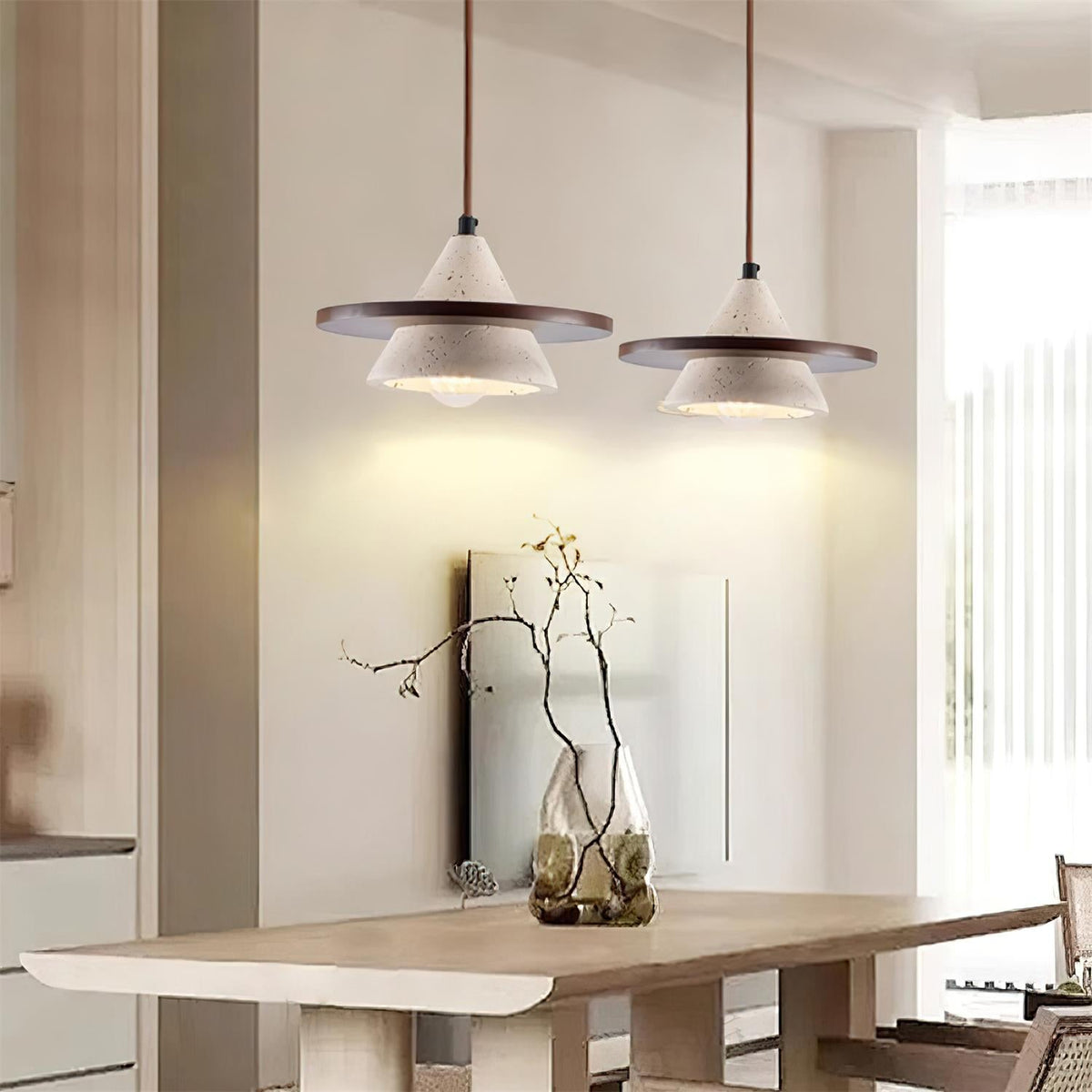 Sereora Pendant Light Wooen Disc Travertine