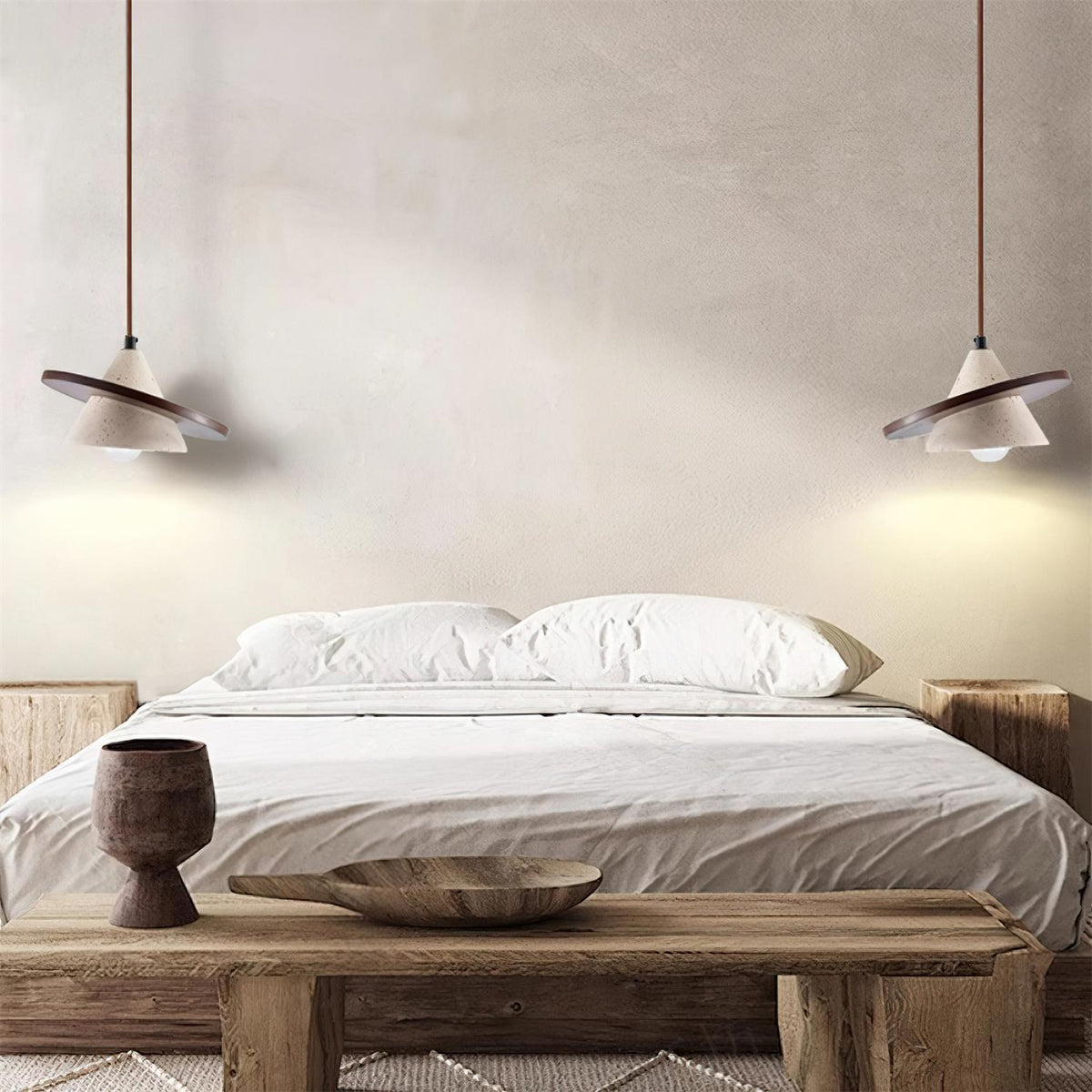 Sereora Pendant Light Wooen Disc Travertine