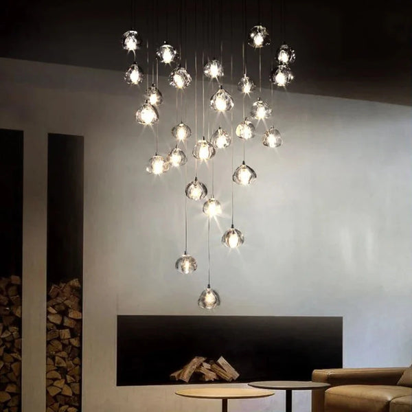 Clear Crystal Bubble Chandelier For High Ceiling Foyer