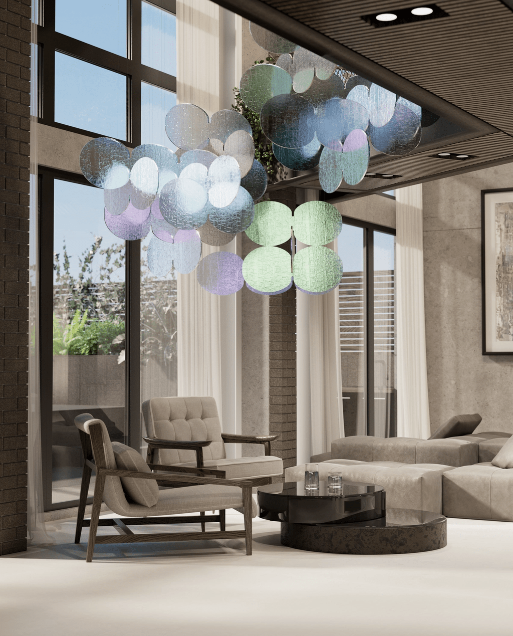 Clouds Iridescent Disc Chandelier