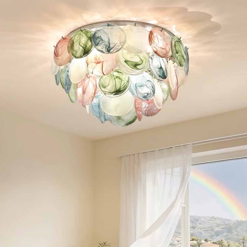 Colorful Murano Glass Seashell Disc Chandelier Ceiling Light