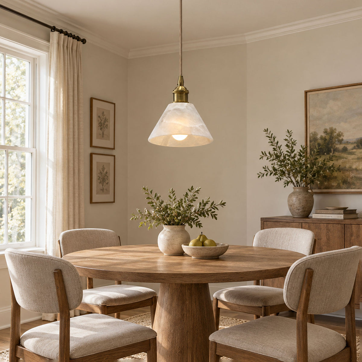 Conical Alabaster Brass Pendant Lamp
