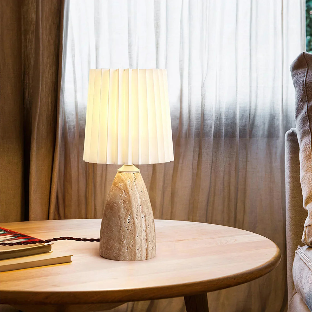 Conical Gusnow Travertine Table Lamp