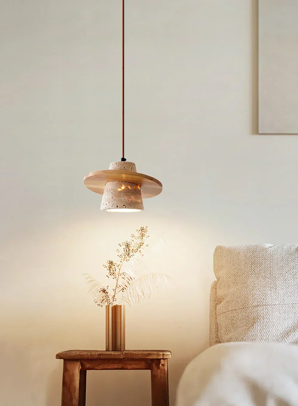 Conical Travertine Ring Pendant Lamp