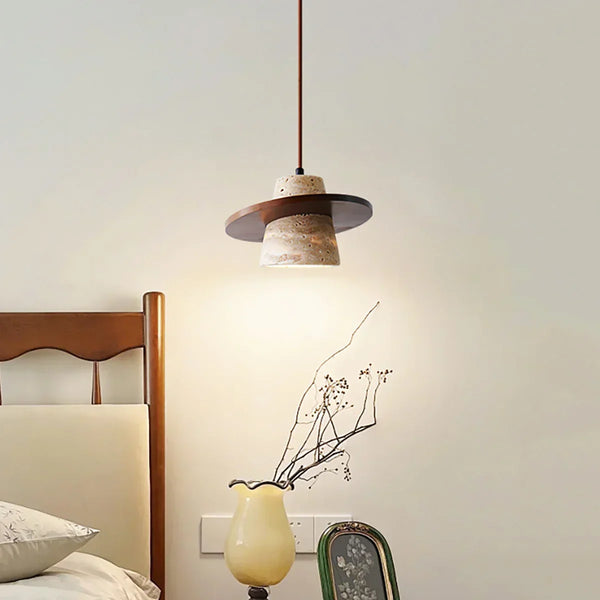 Conical Travertine Ring Pendant Lamp