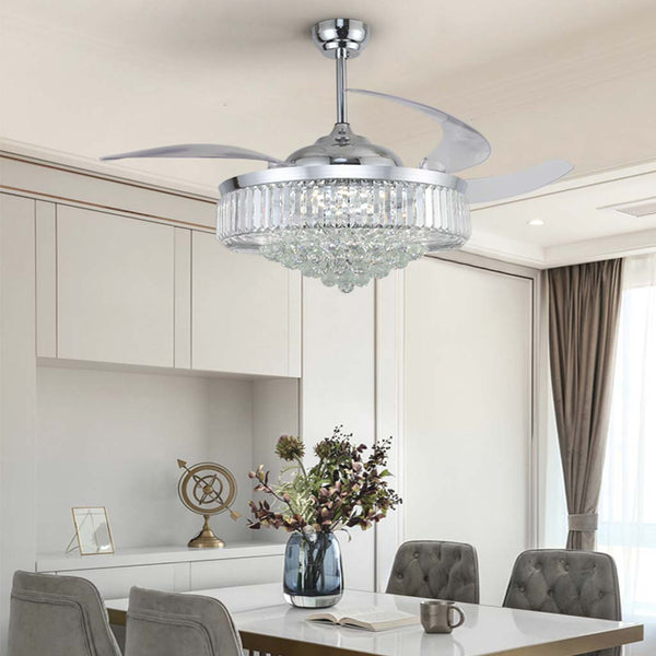 Ceiling Fan with Light Luxury Crystal 3 Blade Chrome, 42''/36"