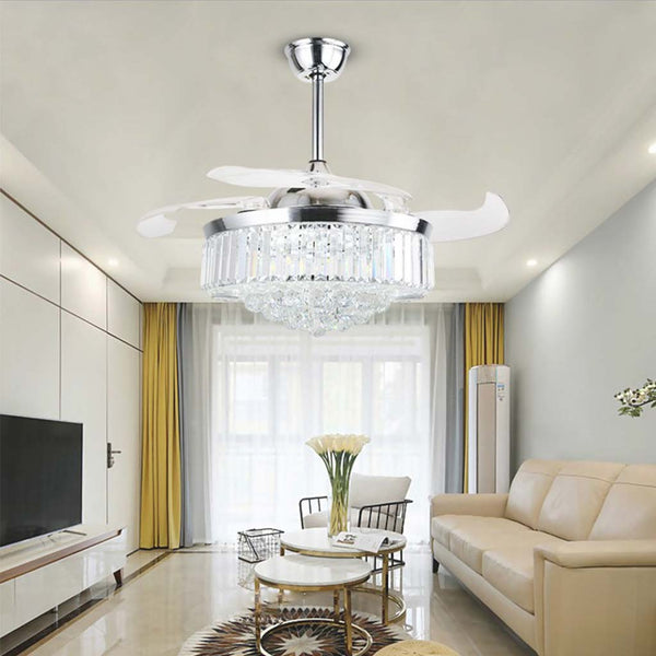Ceiling Fan with Light Luxury Crystal 3 Blade Chrome, 42''/36"