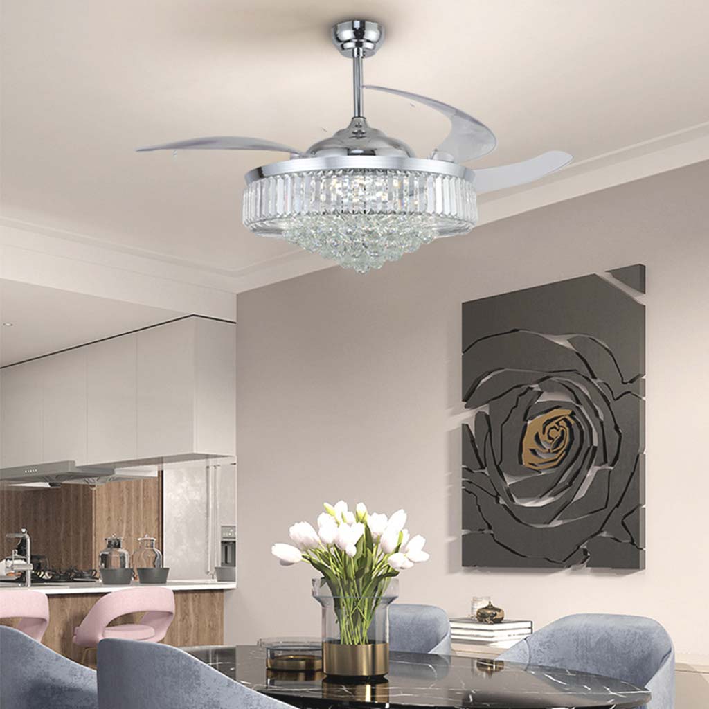 Ceiling Fan with Light Luxury Crystal 3 Blade Chrome, 42''/36"