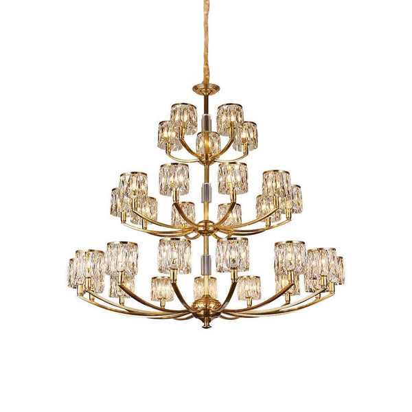 Amber Column Brass Crystal Chandelier