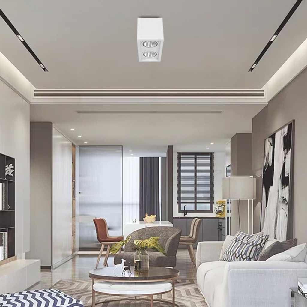 Cube LED Flush Mount Ceiling Light with Spotlights, Black / White