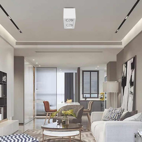 Cube LED Flush Mount Ceiling Light with Spotlights, Black / White
