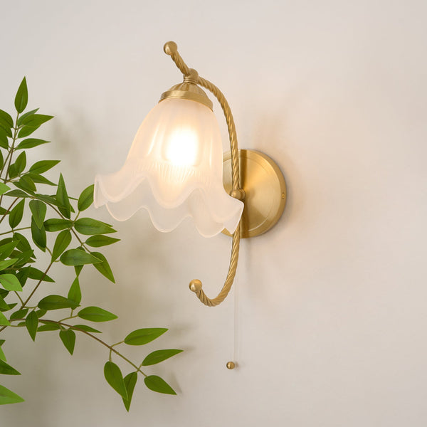 Curved Gooseneck Brass Glass Sconce