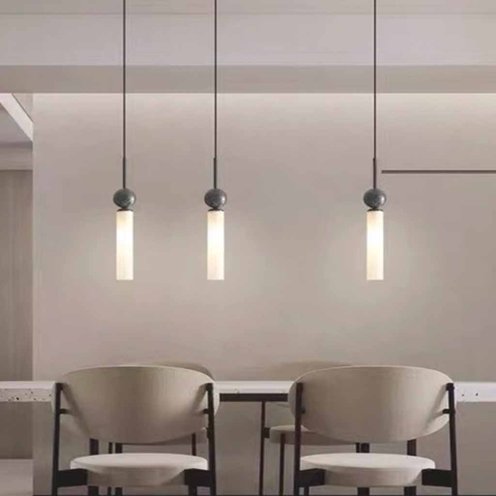 Cylinder Pendant Light Marble Globe Vertical