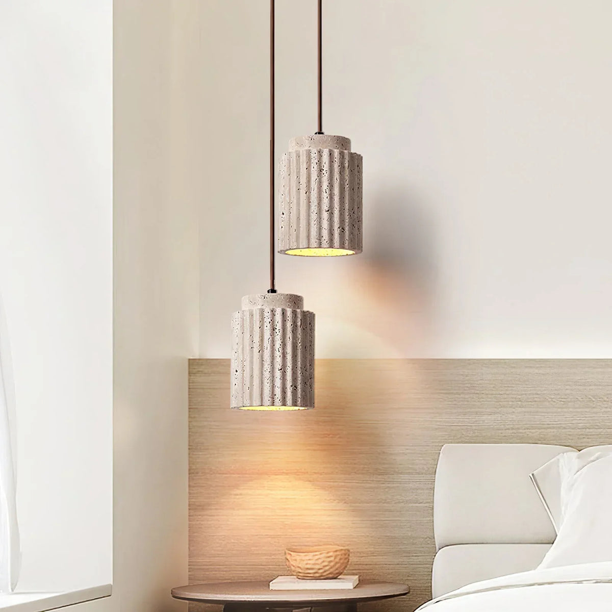 Cylindrical Caelia Travertine Pendant Light