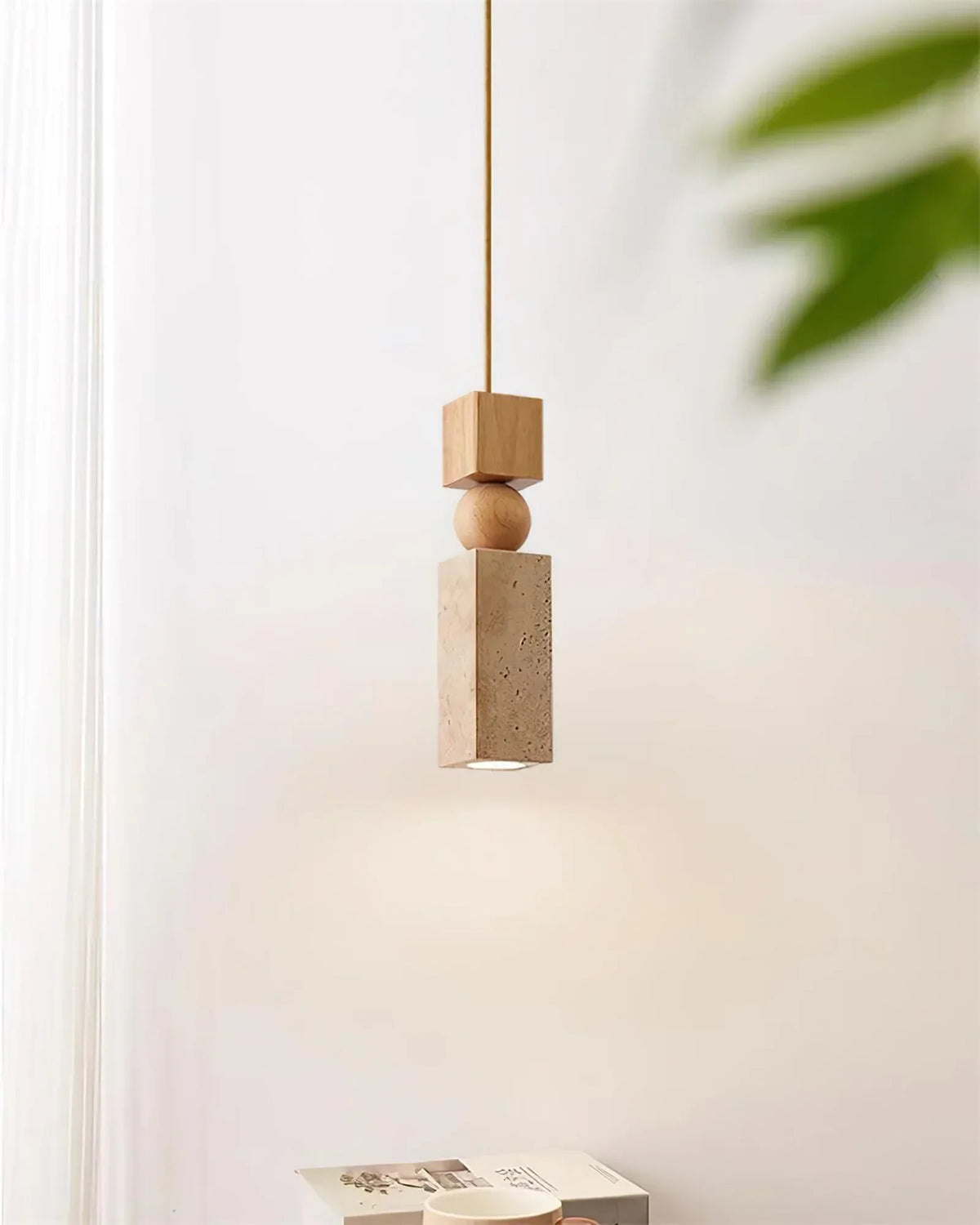 Cylindrical Travertine Fables Pendant Lamp