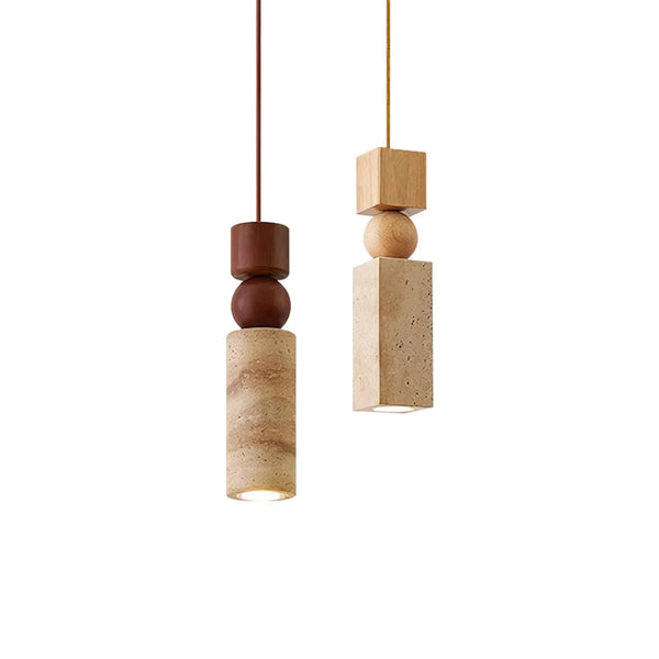 Cylindrical Travertine Fables Pendant Lamp