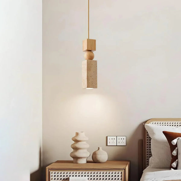 Cylindrical Travertine Fables Pendant Lamp