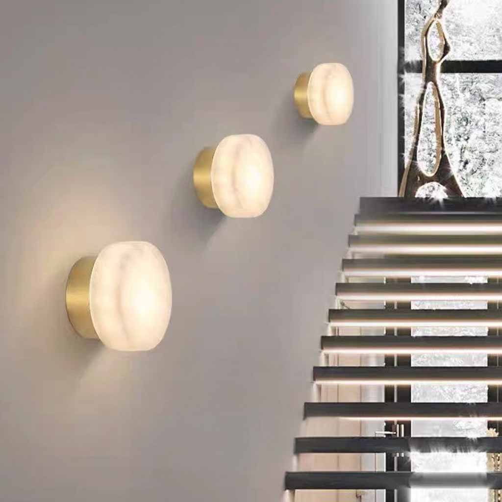 Cylindrical Wall Light Marble Alabaster, Black / Gold
