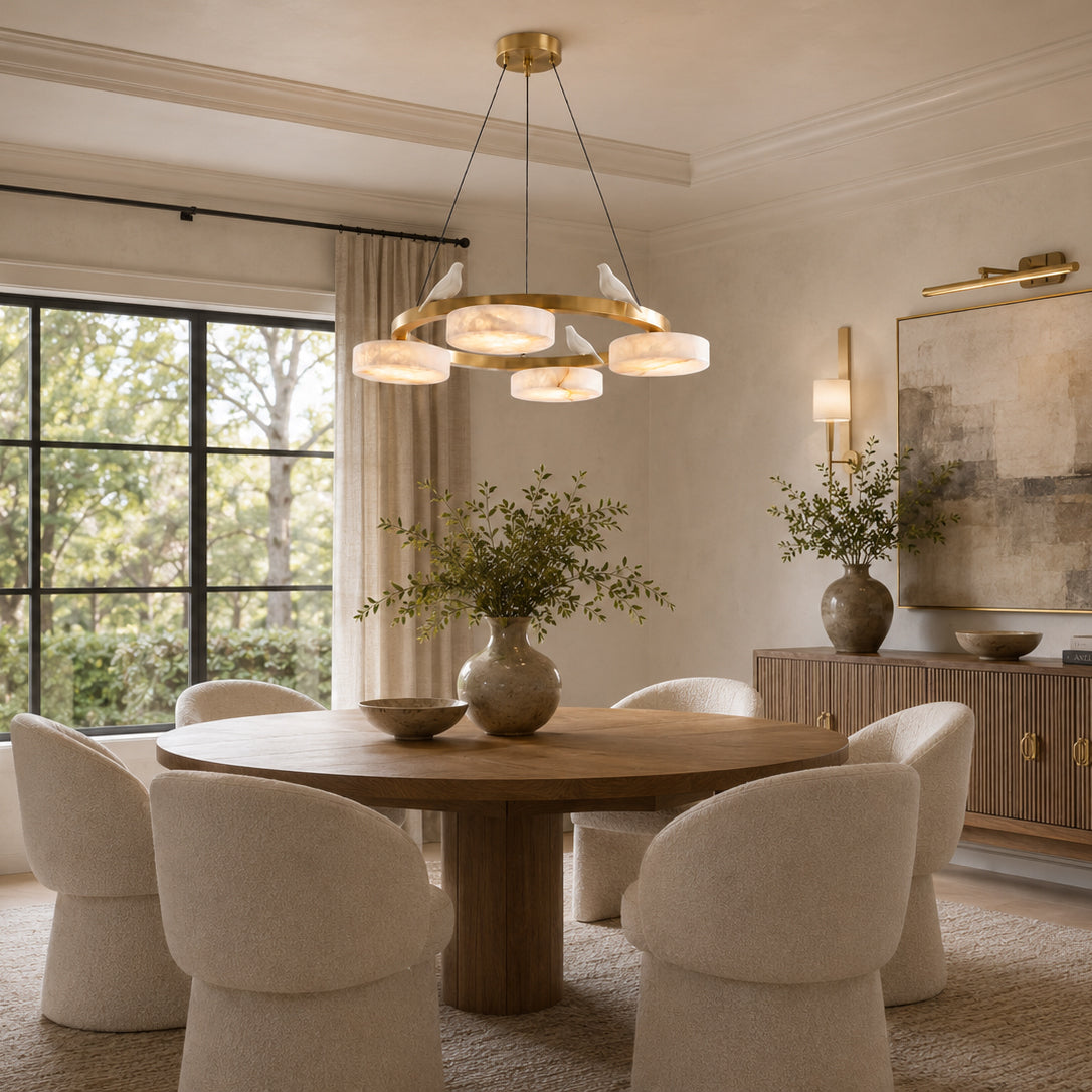 Nivaian Bird Round Alabaster Chandelier