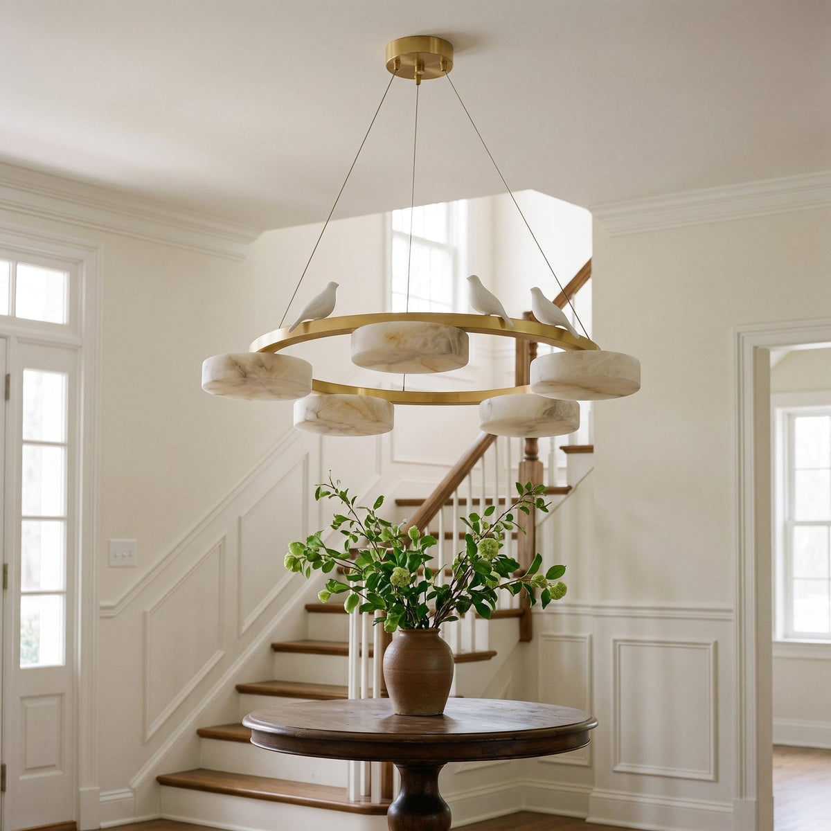Nivaian Bird Round Alabaster Chandelier