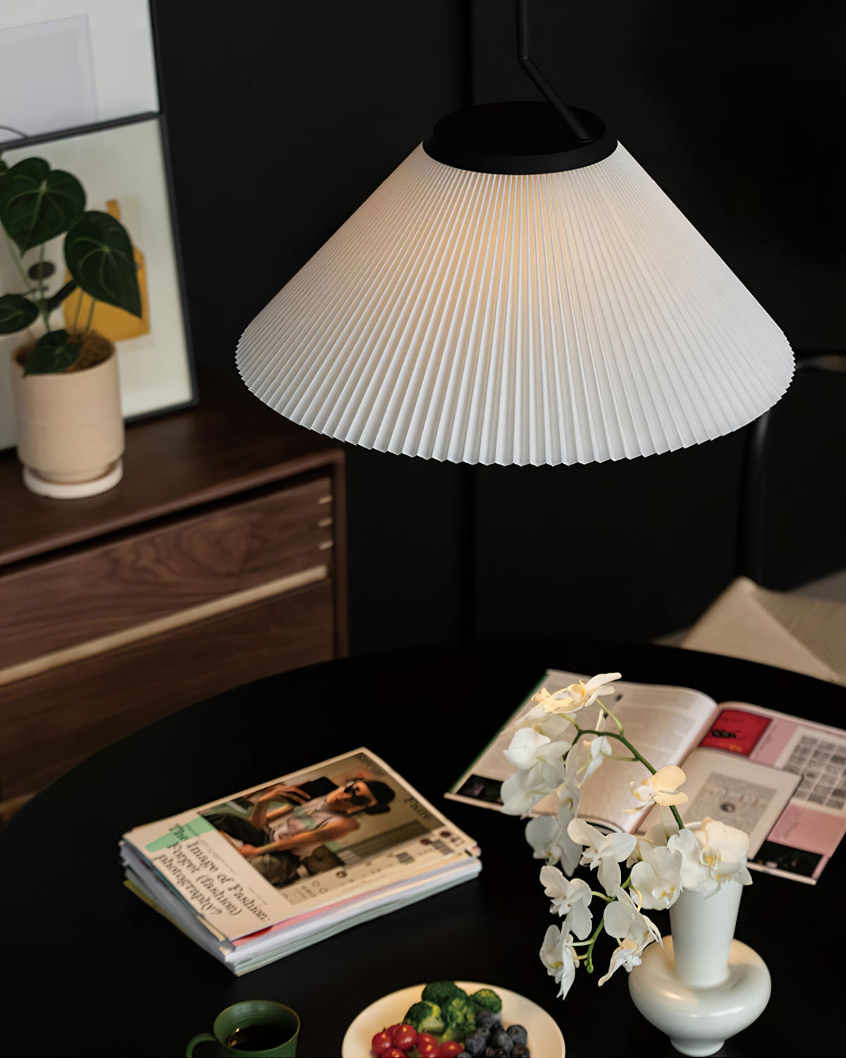 Knell Pleated Black Plastic Pendant Lamp
